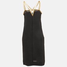 Prada Black Leather Trim Silk Mini Dress S
