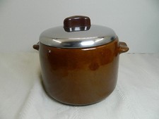 Vintage West Bend Brown Glazed Stoneware Bean Pot with Lid Made in USA 50's-60'