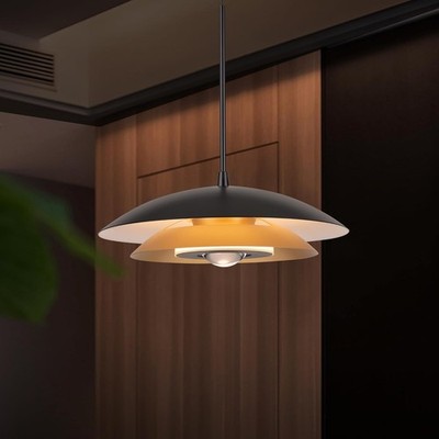 Black & Gold 11in Dual Layer Modern Pendant Light Fixtures (1pc)