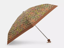Coach Mini Umbrella in Signature Floral Print UV Protection Gold Khaki Multi NWT