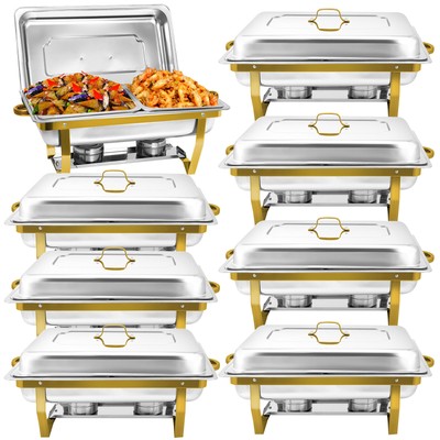 8 Pack Stainless Steel Chafers Chafing Dish Sets Catering Food Warmer Gold 8QT