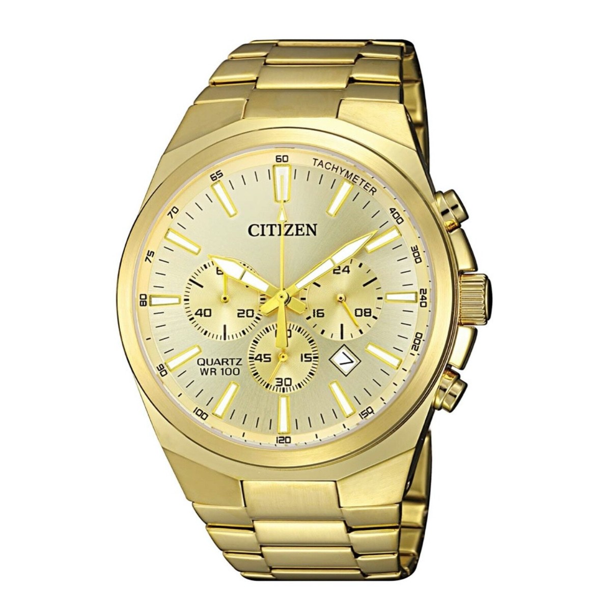 Citizen Mens Quartz Gold Tone Stainless Steel Chronograph 100M
