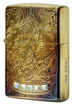 Zippo Oil Lighter The Crown Antique Gold Brass Regular Case