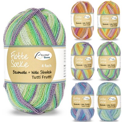 100g Rellana Flotte Socke Baumwolle + Wolle Stretch Tutti Frutti 4f. (65,00 /kg)
