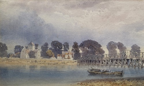 El viejo puente de peaje de Shoreham. Excelente pintura antigua en acuarela Riverbridge - Imagen 3 de 12