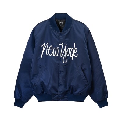 ★人気★ Stussy NY Chapter Satin Varsity Jacket Navy New NWOT Sold Out Stussy New York Chapter Satin Varsity