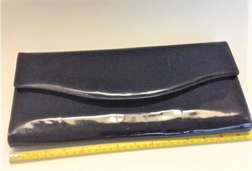 Vintage Black Patent Clutch Handbag Double Side Made in Canada 13.75" x 6.25"