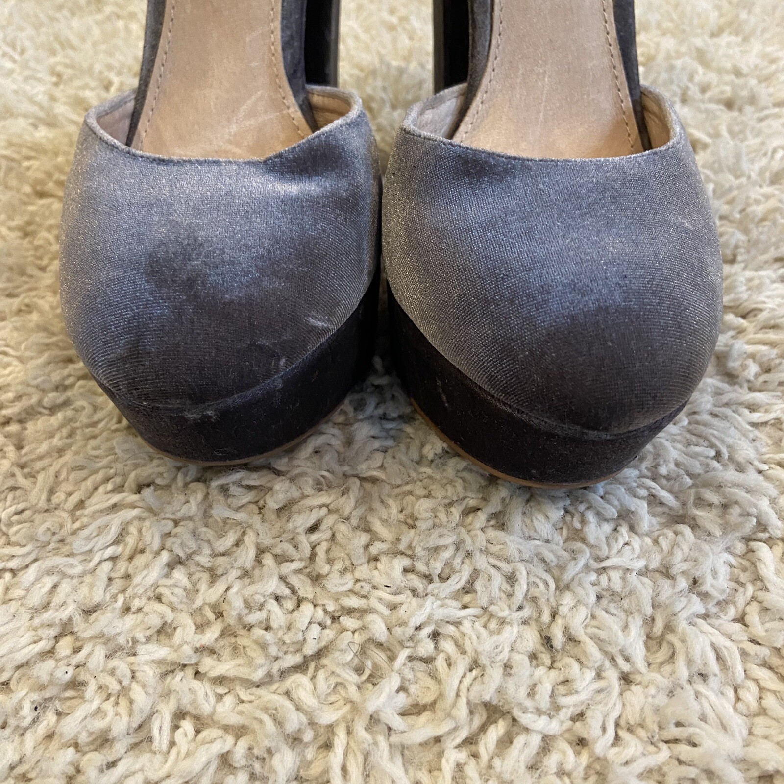 Steve Madden Darla Ankle Strap Platform Pump Gray Vel… Gem