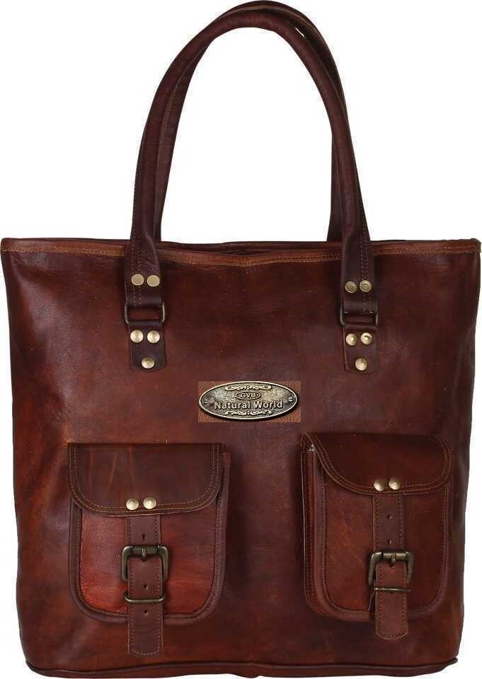 Bolso Tote Artesanal De Cuero Gvb Auténtico Vintage Para Mujer 16"