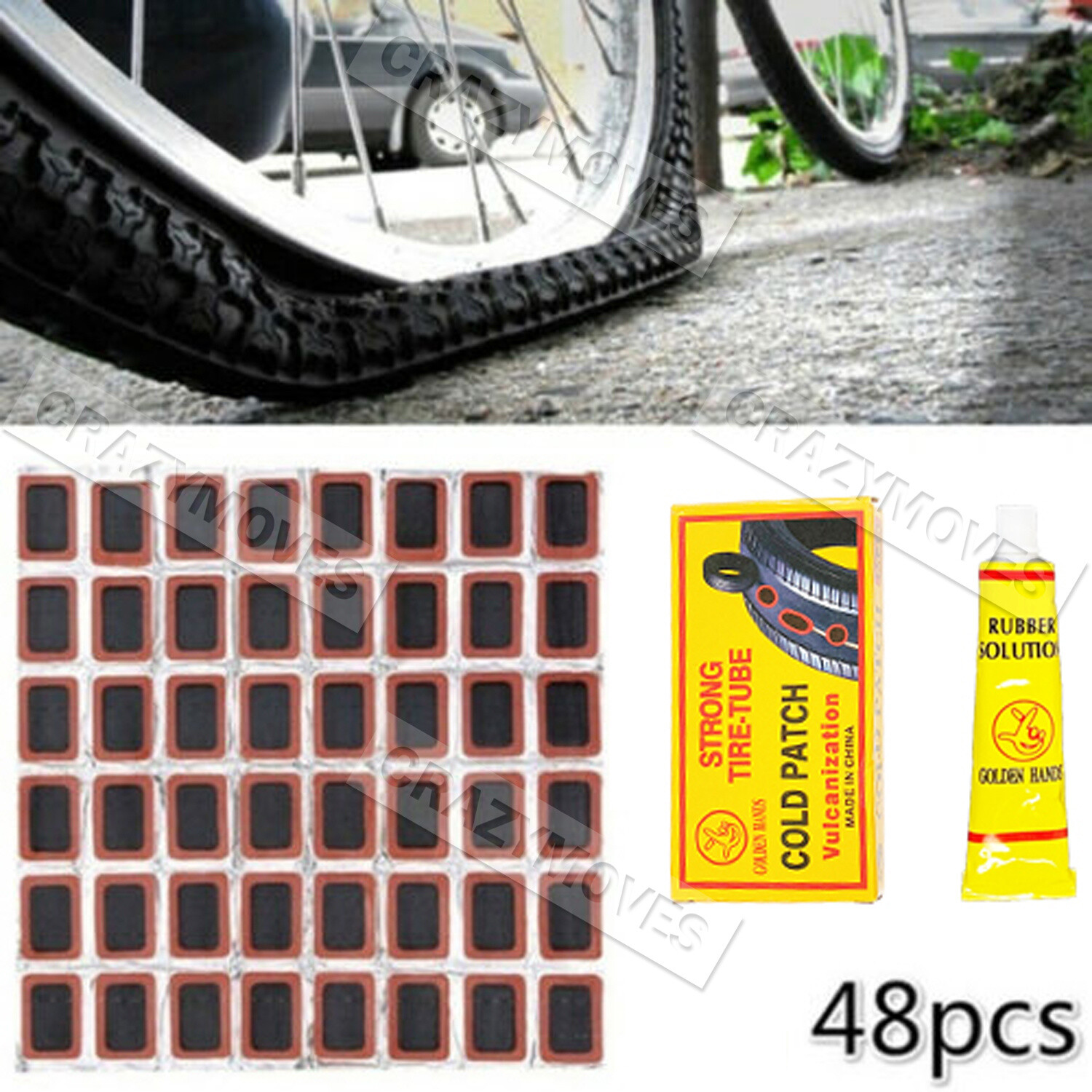 48pcs Patches Bicycle Motor Bike Tyre Tire Inner Tube Puncture Repair