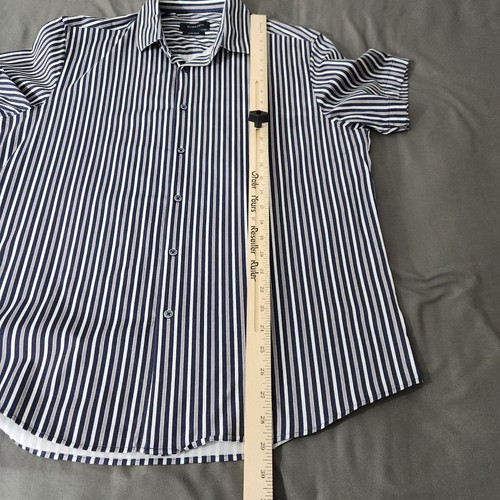 BUGATCHI Shirt Men's Large Comfort Stretch Short Sleeve Button Down Stripped Top - Picture 11 of 14