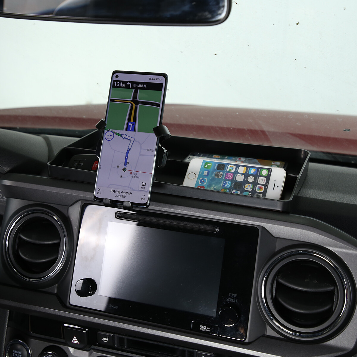Dash Storage Box Tray & Phone Holder Mount Organizer For Toyota Tacoma 2016-2022