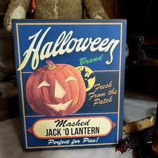 PRIMITIVE ANTIQUE VINTAGE RETRO SHABBY STYLE HALLOWEEN MASHED PUMPKIN PIE SIGN