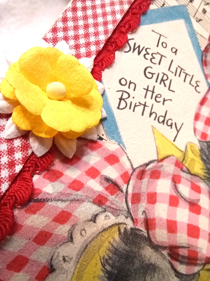 Adorable tarjeta de cumpleaños adornada vintage artesanal ¡ÚNICA EN SU CLASE! Honey Kitten 5x7  Foto 4 de 4