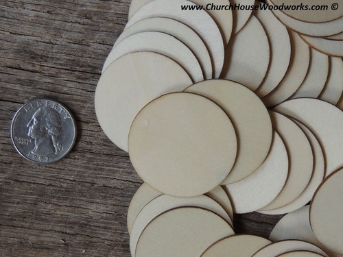 100 count 1.5 inch wood CIRCLE shape DIY 1-1/2" wooden coin craft piece round