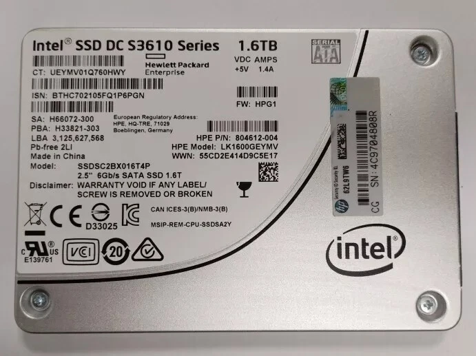 HP INTEL 1.6TB S3610 SERIES SSDSC2BX016T4P 6Gbs 2.5" SATA SSD 804612-004 - Image 2 of 2