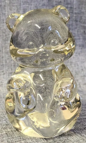 FENTON Clear Glass Teddy Bear Figurine 3.5” Signed