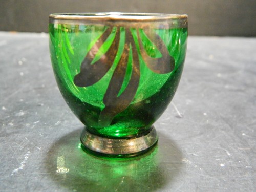 Set Decanter Cordiale Vintage 5 Pezzi Argento Sterling Sovrapposizione Verde Italia Ottimo - Foto 14 di 17