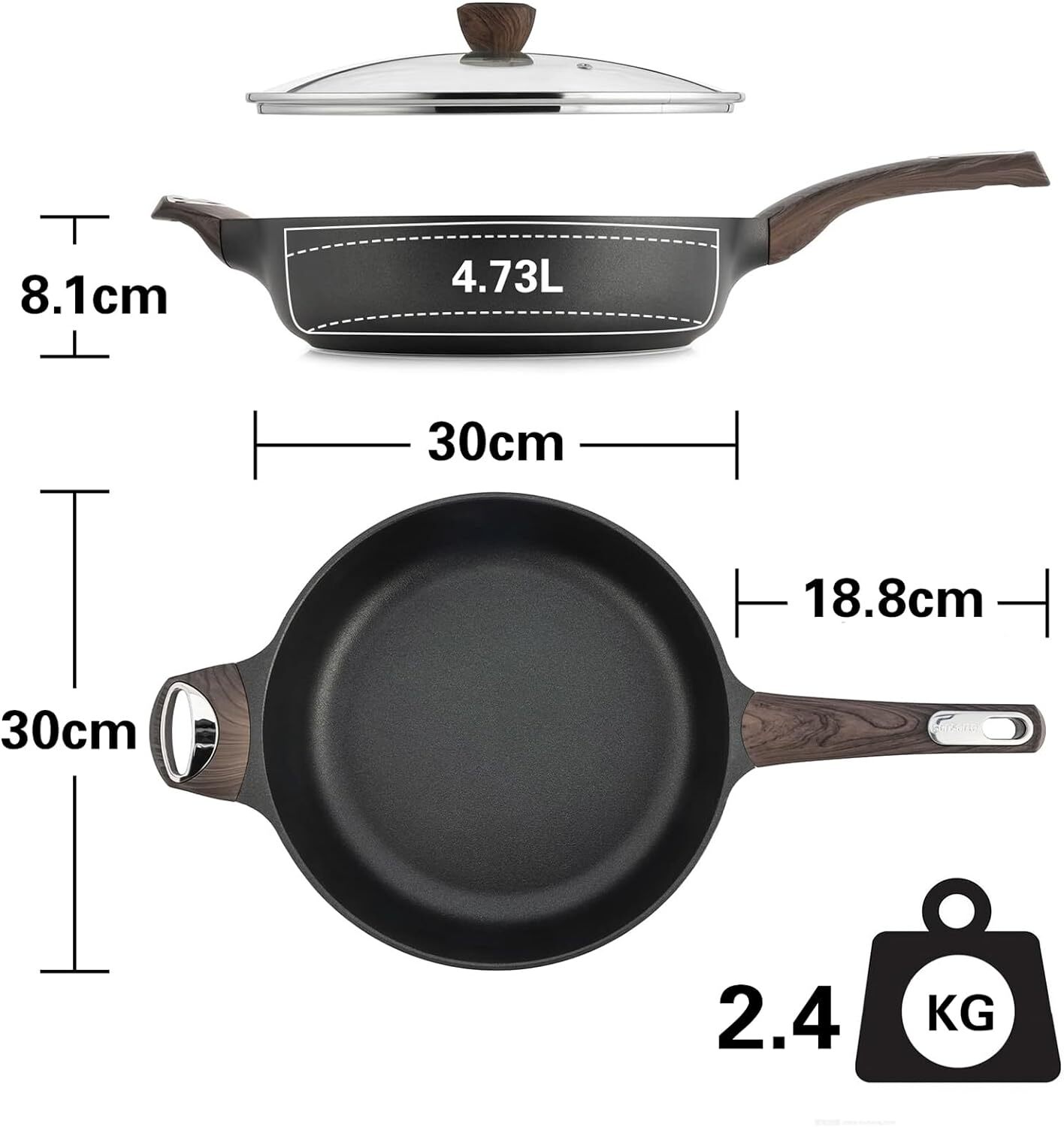 SENSARTE 30cm Deep Nonstick Frying Pan,4.6L Saute Pan with Lid,Large