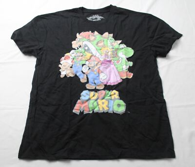 Mad Engine Unisex Adults Super Mario Short Sleeve Tee Shirt EJ1 Black Size XL