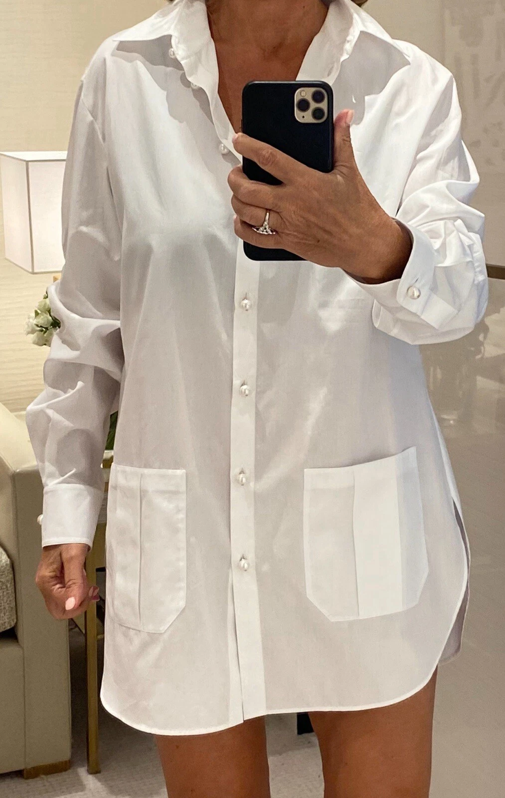 Camicia abito Chanel Pearl nuova con etichette bottoni camicetta top 40 bianco P74490V1297400100