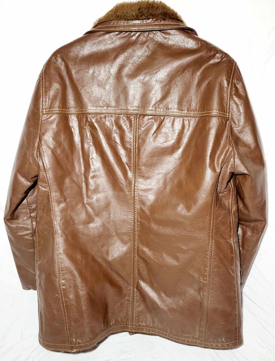 Vintage McGregor Leather Brown Bomber Jacket Size 44 Long Made In