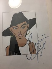 AUTOGRAPHED ALICIA KEYS CARTOON PHOTOGRAPH SIGNED BY ALICIA KEYS