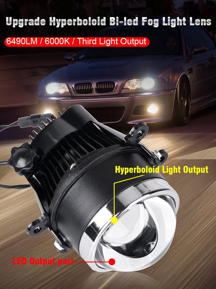 2PCS 3.0" Bi LED Fog Projector Lens Hi/Lo Beam Retrofit Fog Light Lamp ...