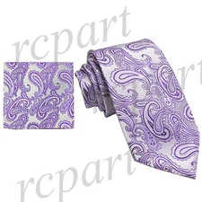 New Brand Q Men's micro fiber Paisley Neck Tie & Hankie Set lavender formal 