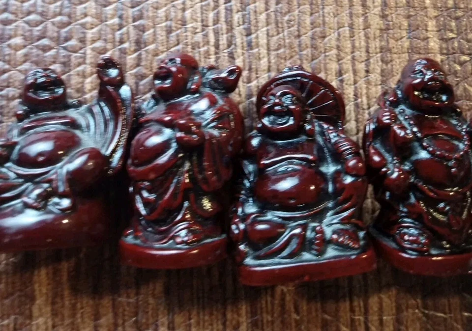 Lote de 5 FIGURAS ESTATUA DE BUDA FELIZ MADERA BUDA FELIZ Foto 3 de 4