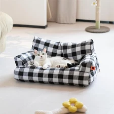 Mewoofun Canvas Pet Sofa Bed Cushion Cat Dog Couch Sofa with Non-Slip Bottom