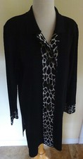 Misook Gorgeous Silky Knit 34" L Button Duster Jacket W/ Leopard Print Trim Ps