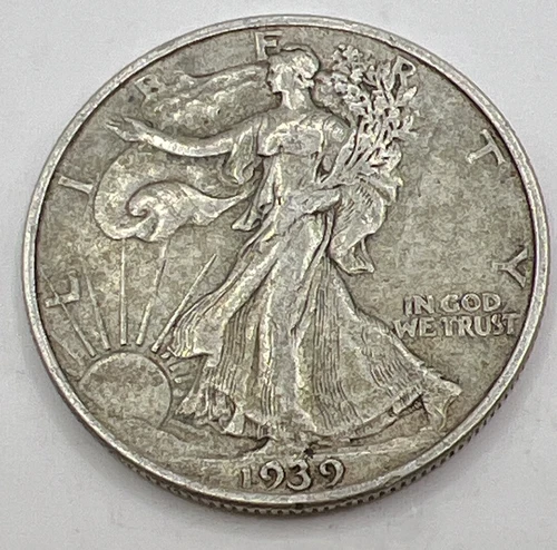 1939 Walking Liberty Silver Half Dollar VF Free Shipping With Five Items B1
