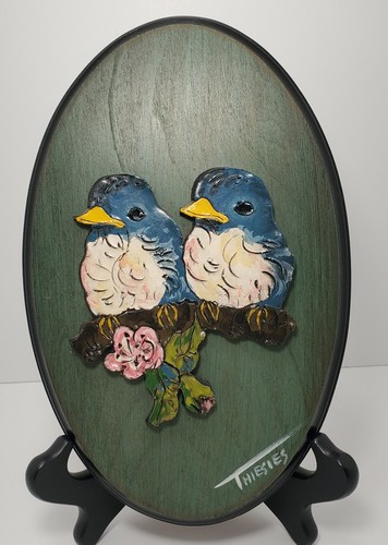 Handcrafted Clay Creation Wall Hanging Darlene Thiesies Blue Love Birds Plaque