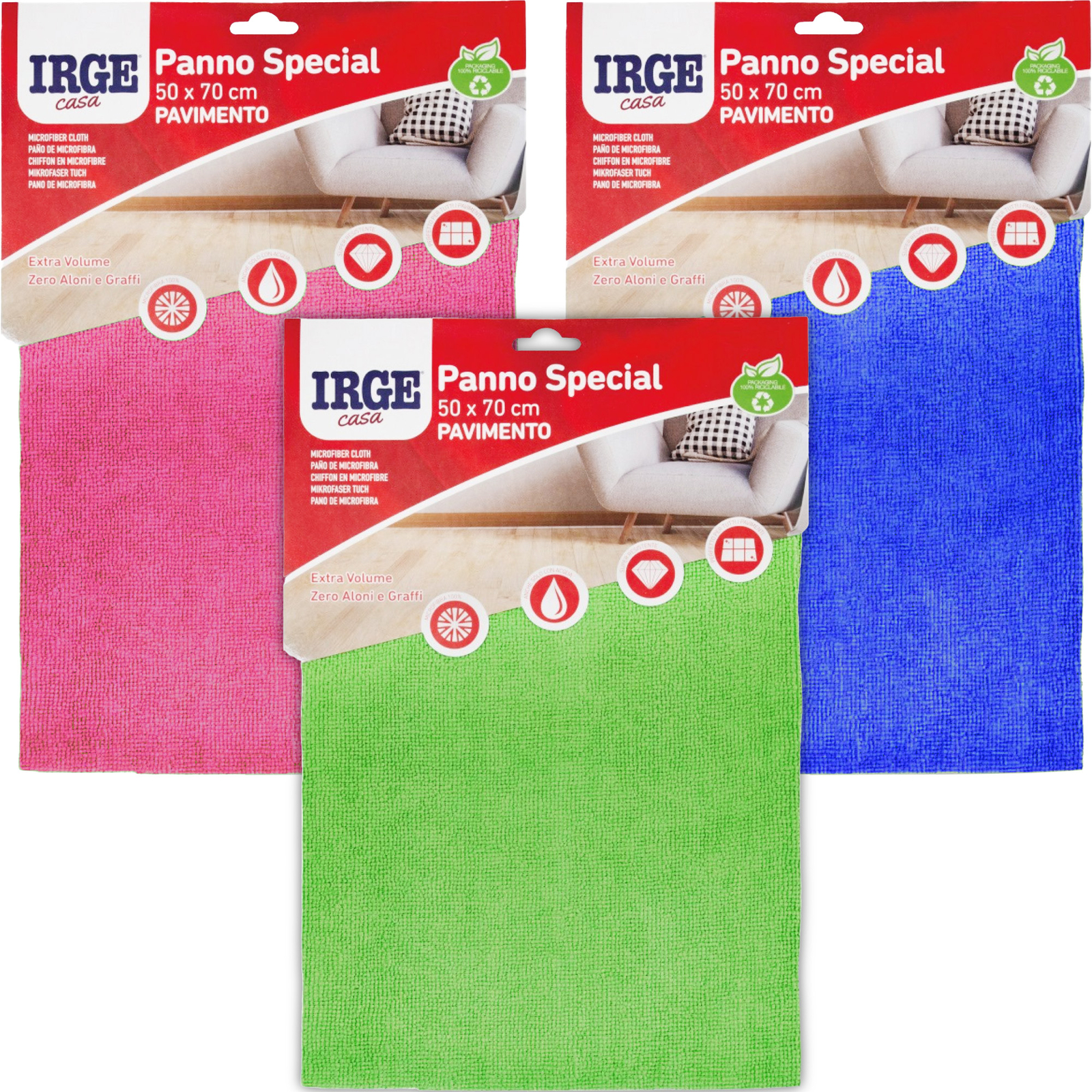 Irge Panno Microfibra 50x70cm Ideale per Pavimenti Parquet Colori Assortiti 1pz