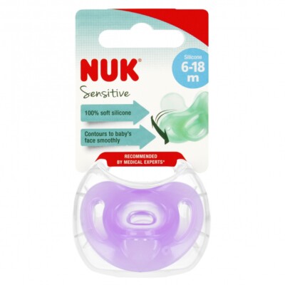 4008600398295 NUK Smoczek uspokajający silikonowy 6-18m Sensitive fiolet 1073612