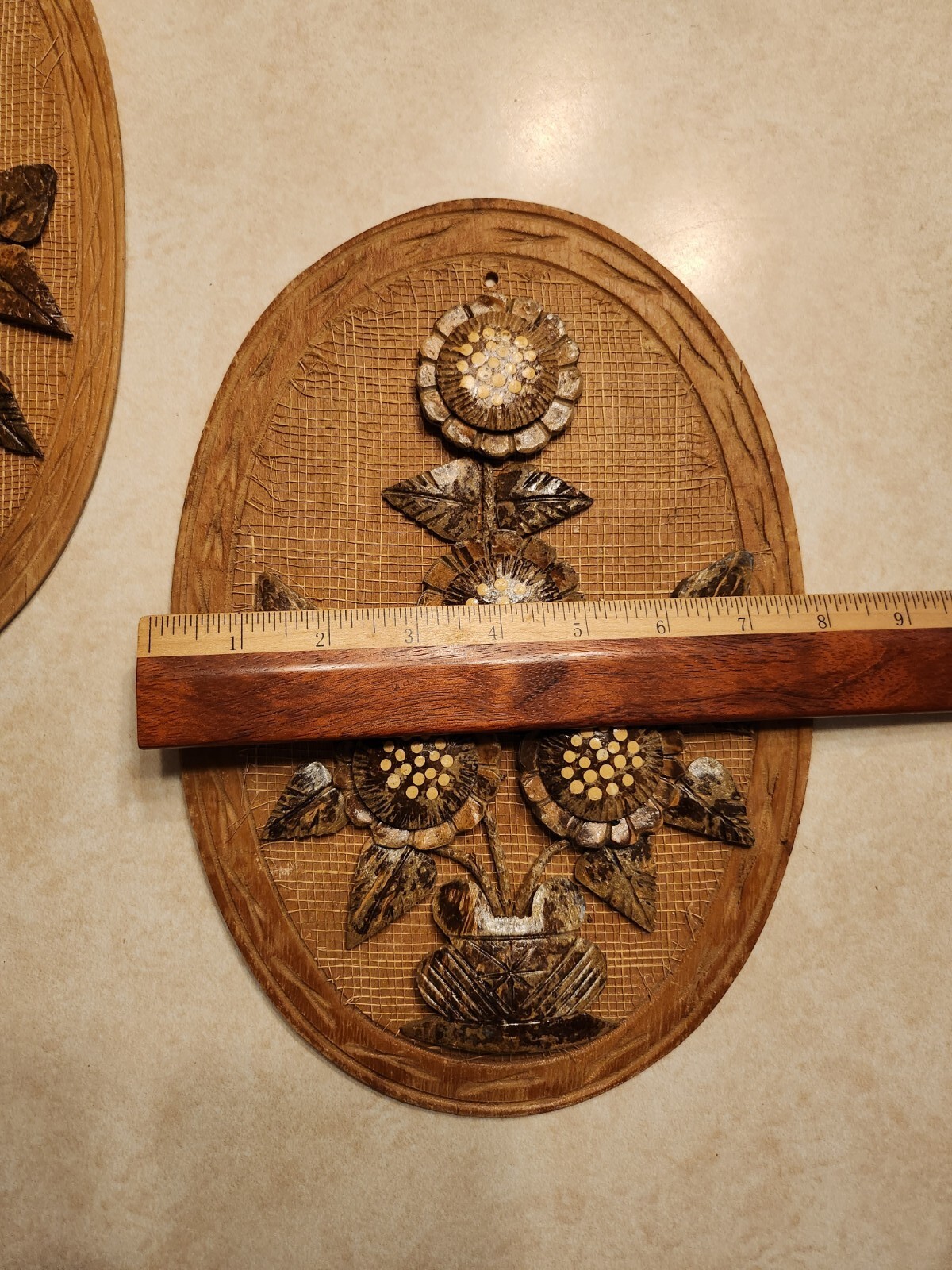 Vintage Wall Art Coconut Shell Wall Art Flower Floral Mid Century eBay