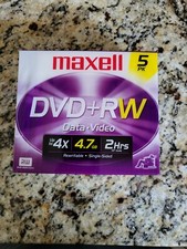 Maxell DVD RW Discs, 4.7GB, 4x, w/Jewel Cases, Silver, 5/Pack MAX634045