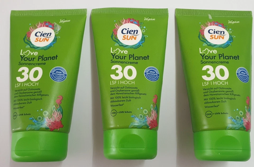 3 x 150 ml Cien Sun Sonnencreme LSF 30 Sonnenschutz ohne Mikroplastik Vegan