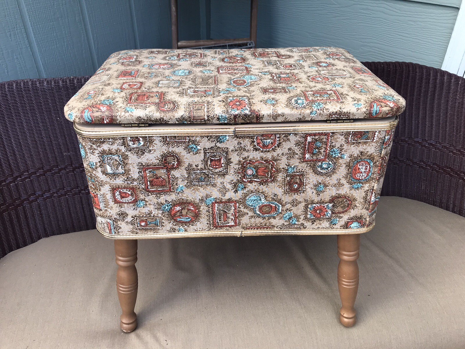 Vintage Burlington Hawkeye Sewing Craft Storage Hamper Stool Bench eBay