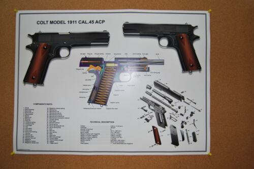 Poster 18"" x 24"" U.S.Army Colt 1911 Kal. 45 ACP manuell explodierte Teile Diagramm 2. Weltkrieg - Bild 2 von 5