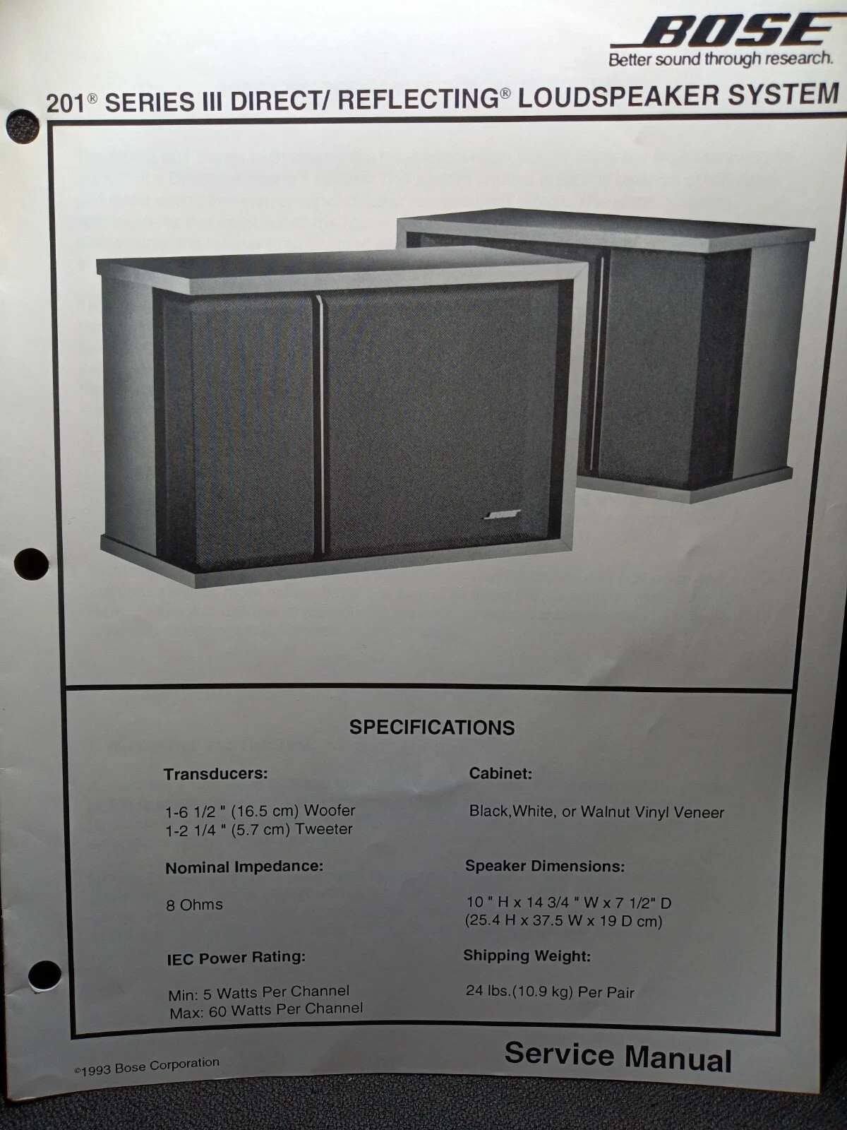 BOSE 201 Series III Speakers Service Manual Original