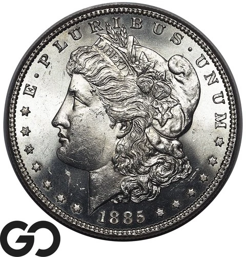 1885 Morgan Silver Dollar Coin, Blast White Solid Gem BU++ Better Date