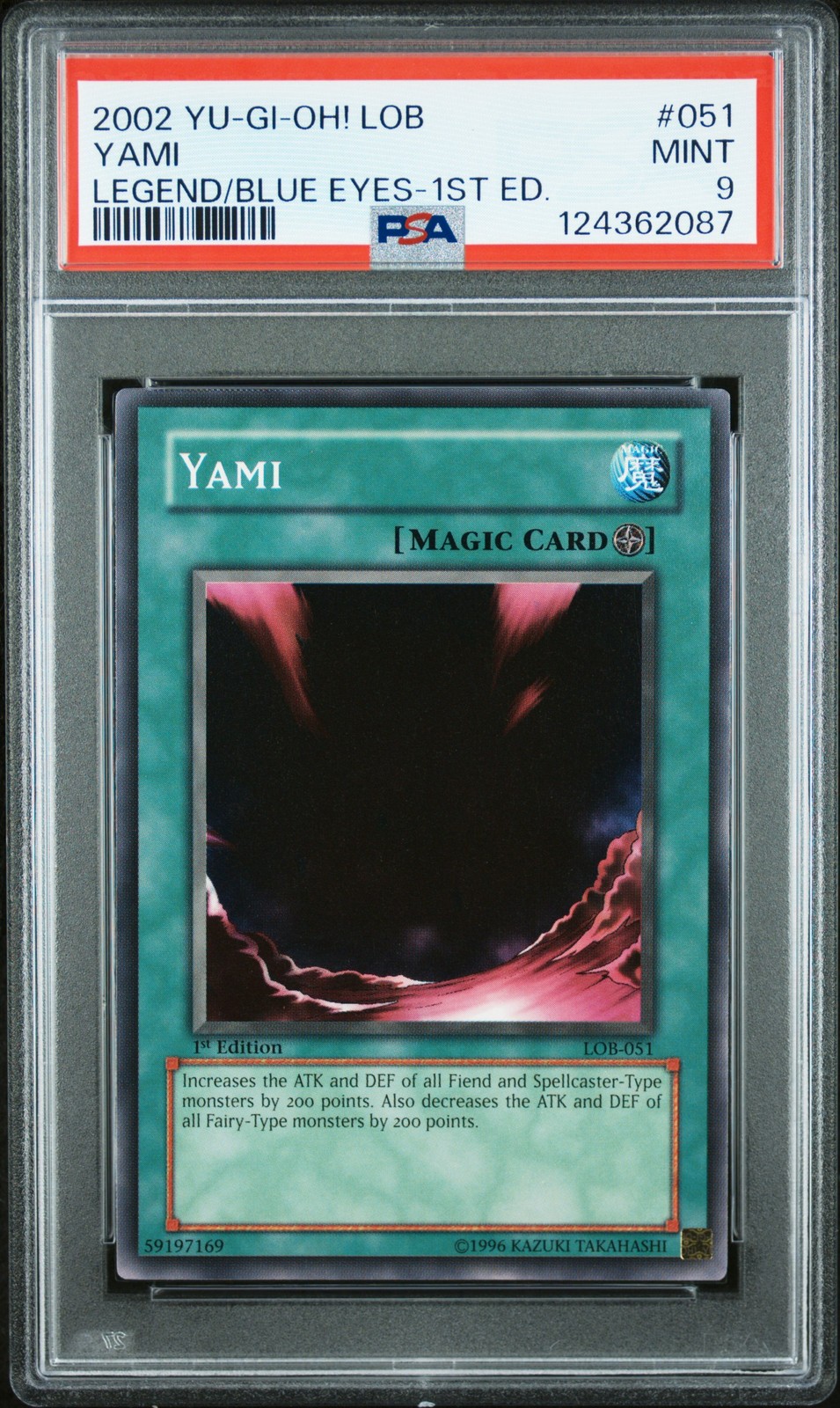 2002 YU-GI-OH! LOB-LEGEND OF BLUE EYES WHITE DRAGON 1ST ED #051 YAMI PSA 9