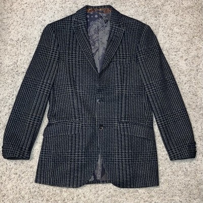 ETRO Blazer HOUNDSTOOTH Wool Blend NEW JERSEY Black / Gray - Sz 36 (IT 46) ITALY