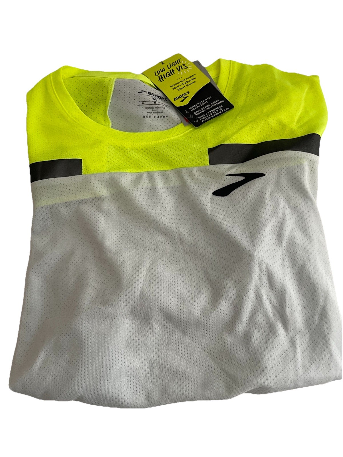 Brooks Mens Carbonite Shirt Medium New High Vis Low Light Reflective Quick Dry thumbnail 3