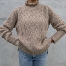 Redmaple Sportswear Lattice Cable Alpaca Mock Sweater LS578 Casual Chic S Cozy