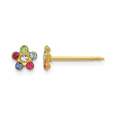 14 Karat Gelbgold runde bunte Blume Kristall Ohrstecker L 5 mm, B 5 mm