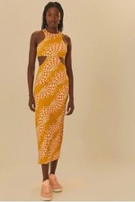 NWT Adidas X  Farm Rio Psychedelic Wave Maxi Farm Dress Victory Gold $90 Sz XS