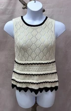 NWT Vigoss Ivory & Black Ruffle Detail Sweater Vest Size L
